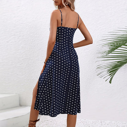Vintage Polka Dot Sleeveless Long Dress – Elegant Skirt for a Timeless Summer Look