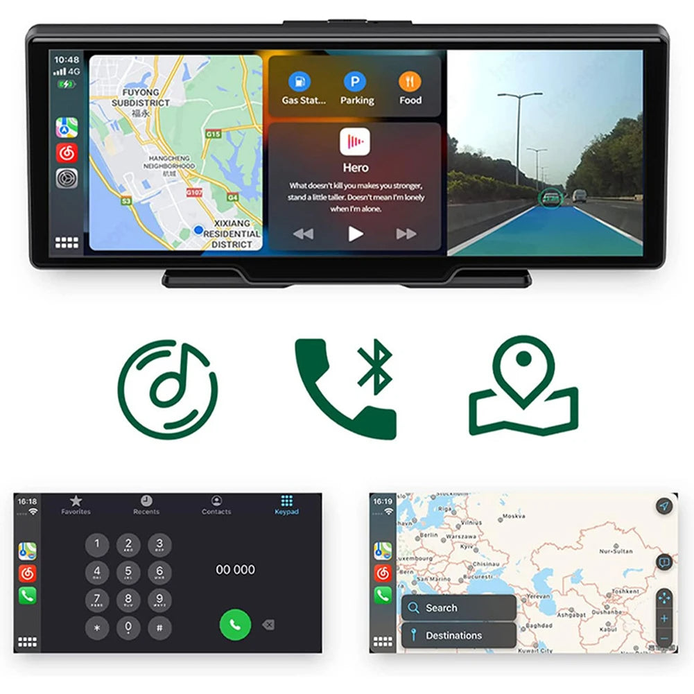 Wireless CarPlay & Android Auto Stereo – 10.26" Touchscreen with Dash Cam, GPS, WiFi, Backup Camera & 2.5K Dual Lens DVR