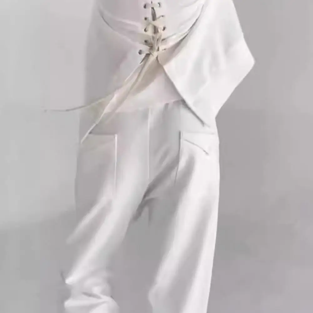 Solid Color Fashion Lace-Up Two-Piece Set – Loose-Fit Long Sleeve Top & Pants for Effortless Chic