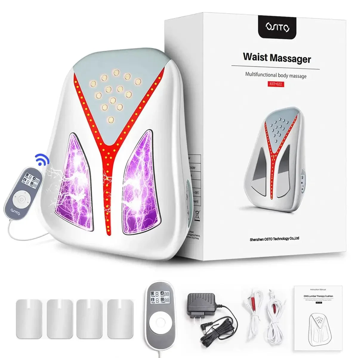 Infrared Heating EMS Back Massager – Hot Compress Waist Belt with TENS Therapy for Pain Relief, Lumbar Comfort, and Relaxation