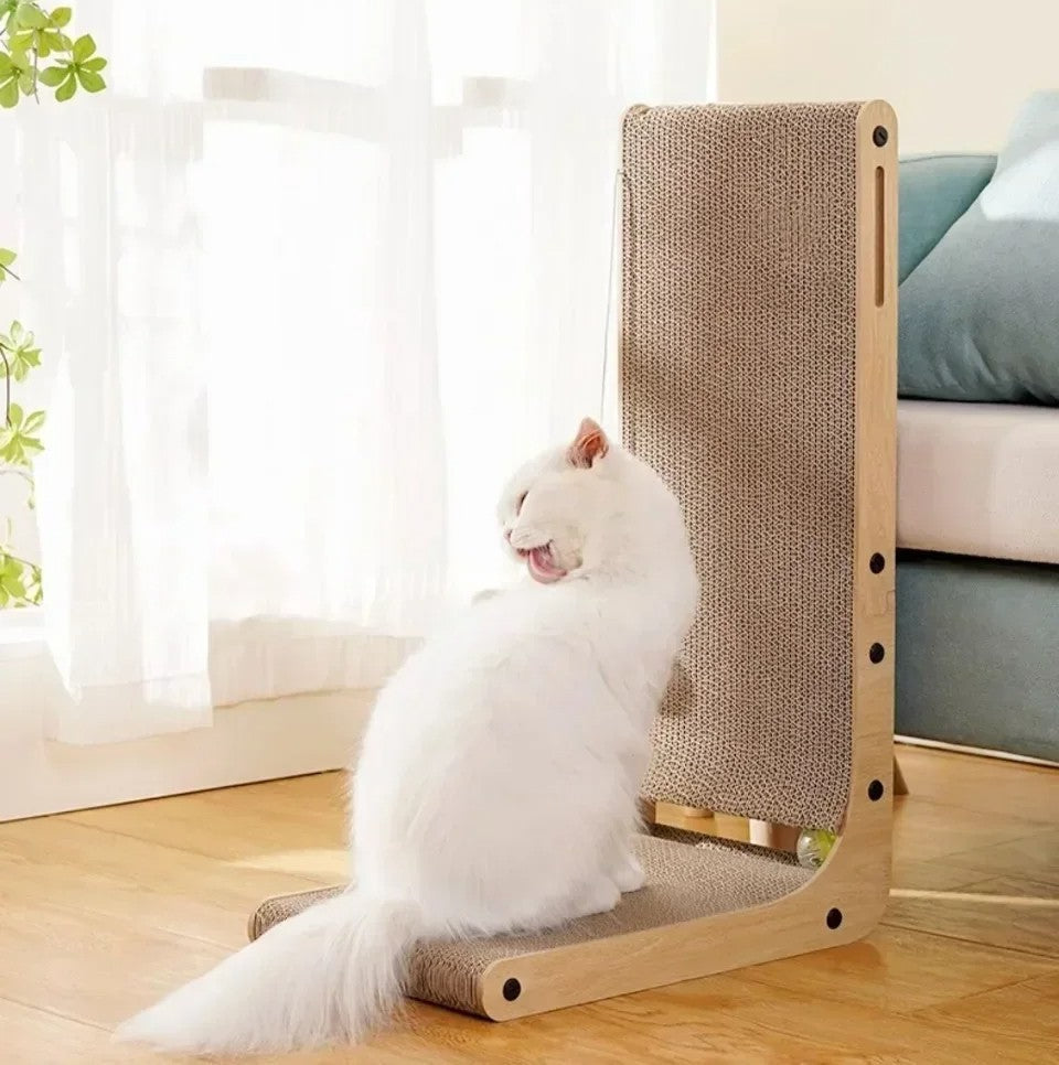 L-Shaped Interactive Cat Scratching Board – Wear-Resistant Wooden Post for Grinding Claws and Training Cats with Durable Materials