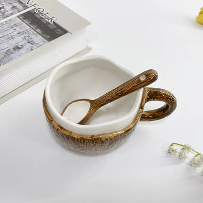 Retro Coconut Shell Ceramic Mug – Hand-Pinched Irregular Coffee and Milk Tea Cup for Vintage Aesthetic Drinkware Lovers