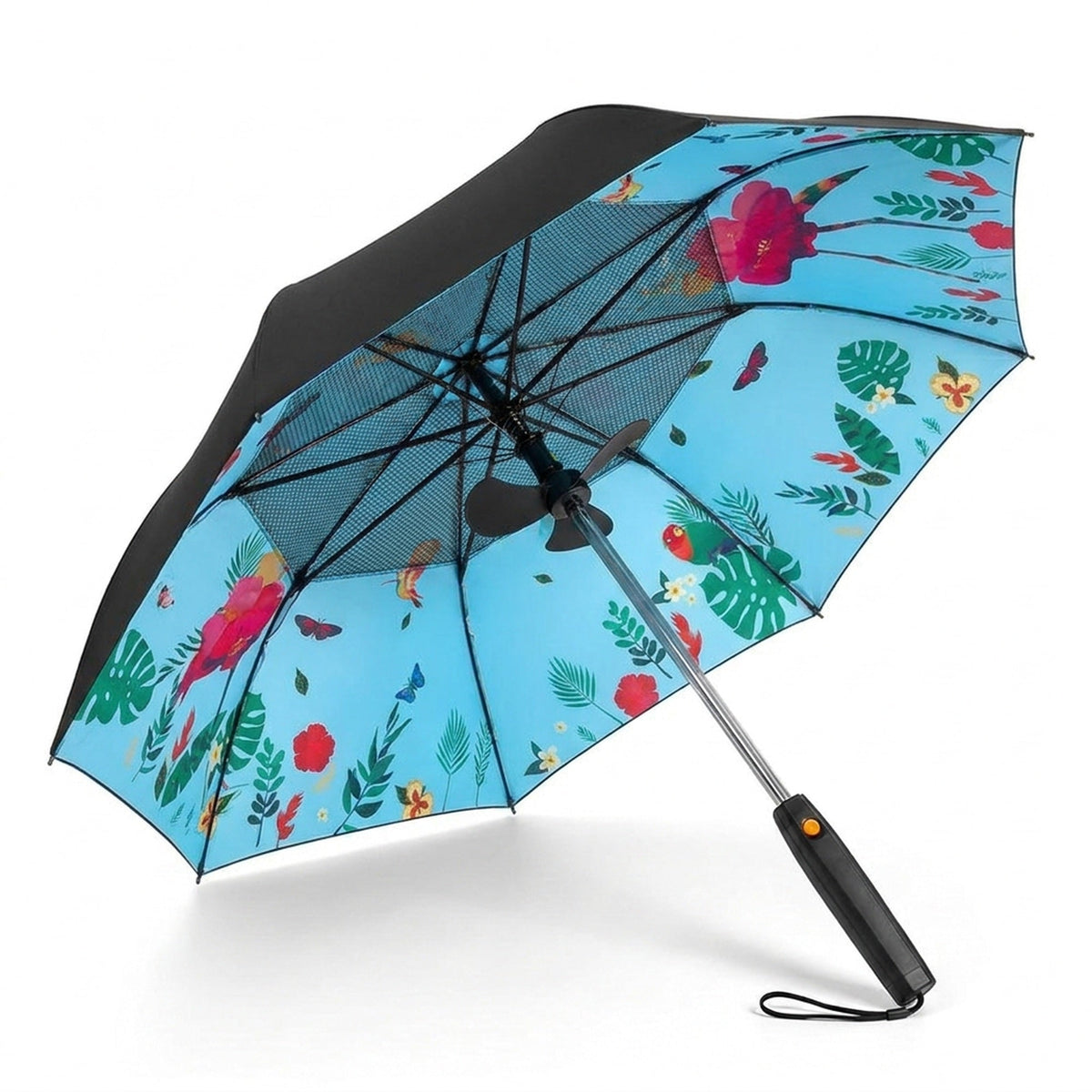Misting Fan Umbrella – Full-Size Shade with a Built-In Fan and Hand-Pump Mist