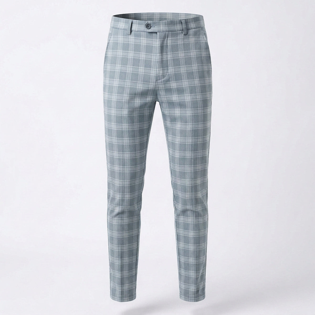 Men's Slim-Fit Plaid Trousers - Tapered Ankle-Length Check Pants
