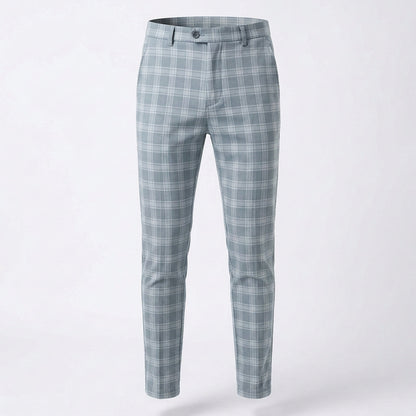 Men's Slim-Fit Plaid Trousers - Tapered Ankle-Length Check Pants