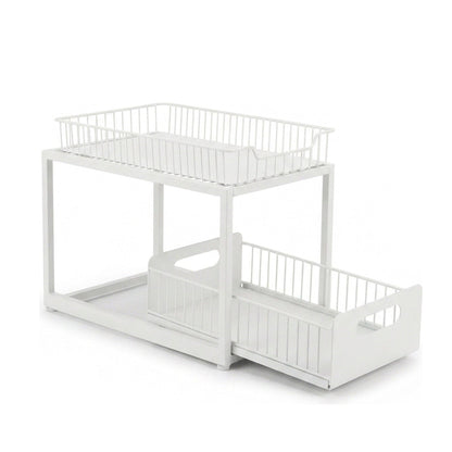 Two Tier Pull-Out Under Sink Organizer – Sliding Cabinet Shelf Storage for Kitchen or Bathroom, Space-Saving and Easy Access for Cleaning Supplies