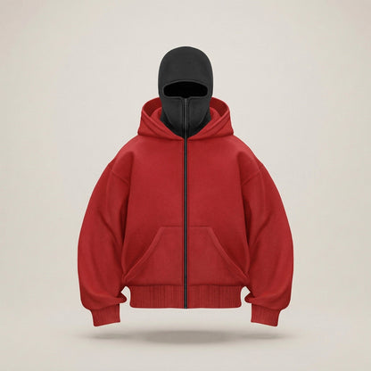 Men's Winter Balaclava Zip Hoodie – Warm Hooded Sweatshirt with Built-In Face Mask for Outdoor Adventures