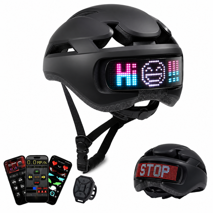 Smart LED Bike Helmet – Road and MTB Cycling Helmet with Programmable LED Display, Rear Taillight, APP Control and Rechargeable Safety Lighting