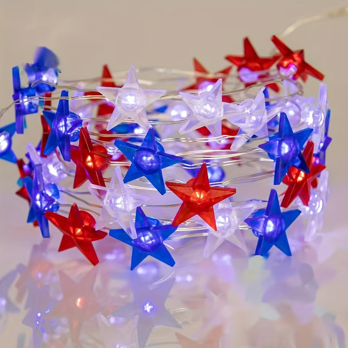 American Flag Copper Wire String Lights – Battery Powered LED Patriotic Lighting for Independence Day Celebrations