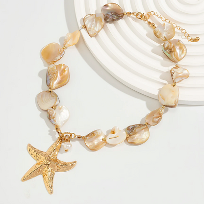Big Starfish Pendant Gold Necklace – Beach-Inspired Vintage Choker for Bold Summer Looks & Ocean Lovers