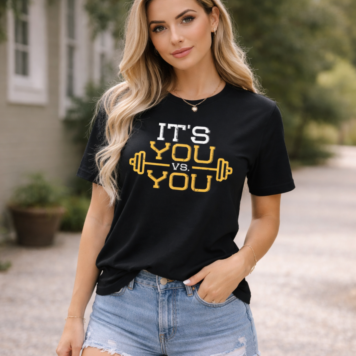 Women’s Motivational Gym Workout T-Shirt – Lightweight Fitness Training Tee with Inspirational “It’s You vs You” Print, Breathable Athletic Shirt for Gym and Training