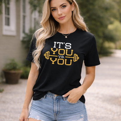 Women’s Motivational Gym Workout T-Shirt – Lightweight Fitness Training Tee with Inspirational “It’s You vs You” Print, Breathable Athletic Shirt for Gym and Training