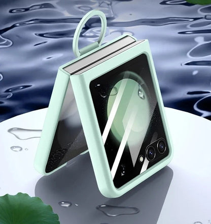 Liquid Silicone Ring Holder Phone Case for Samsung Galaxy Z Flip Series – Shockproof, Glass Screen Film, Durable 2-in-1 Design
