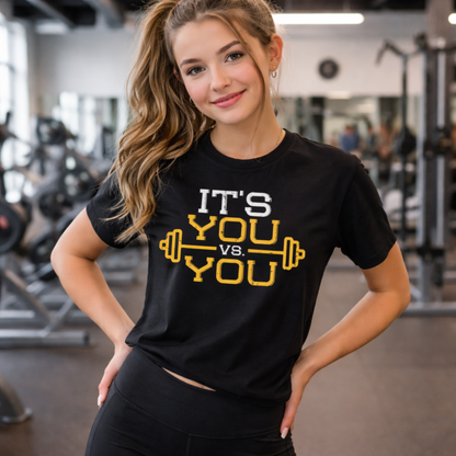 Women’s Motivational Gym Workout T-Shirt – Lightweight Fitness Training Tee with Inspirational “It’s You vs You” Print, Breathable Athletic Shirt for Gym and Training