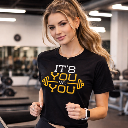 Women’s Motivational Gym Workout T-Shirt – Lightweight Fitness Training Tee with Inspirational “It’s You vs You” Print, Breathable Athletic Shirt for Gym and Training