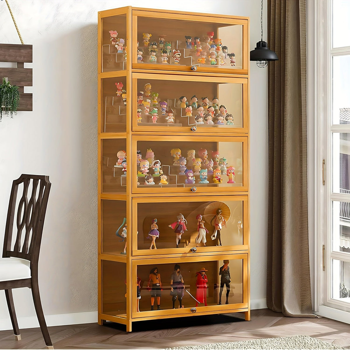 Five Tier Wooden Cabinet Organizer – Elegant Display Storage for Collectibles, Keepsakes, and Miniatures in Any Room or Workspace