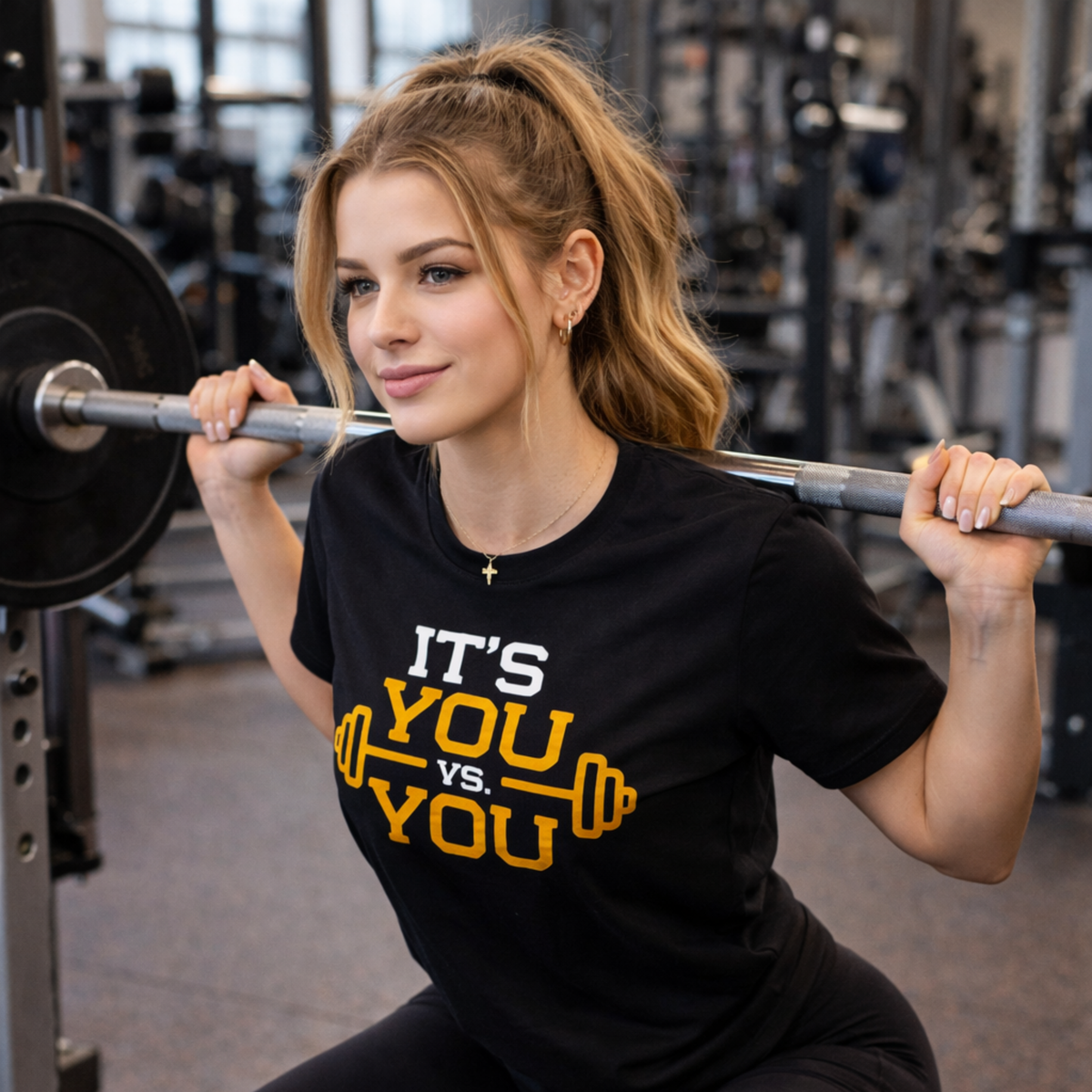 Women’s Motivational Gym Workout T-Shirt – Lightweight Fitness Training Tee with Inspirational “It’s You vs You” Print, Breathable Athletic Shirt for Gym and Training