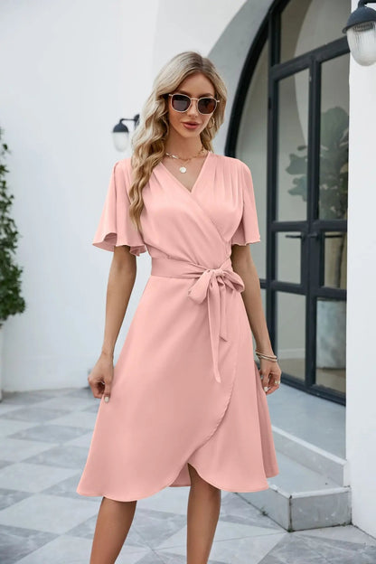 V-Neck Summer Midi Sundress – Slim A-Line Beach Dress with Flattering Fit, Breezy Splits & Feminine Vibes