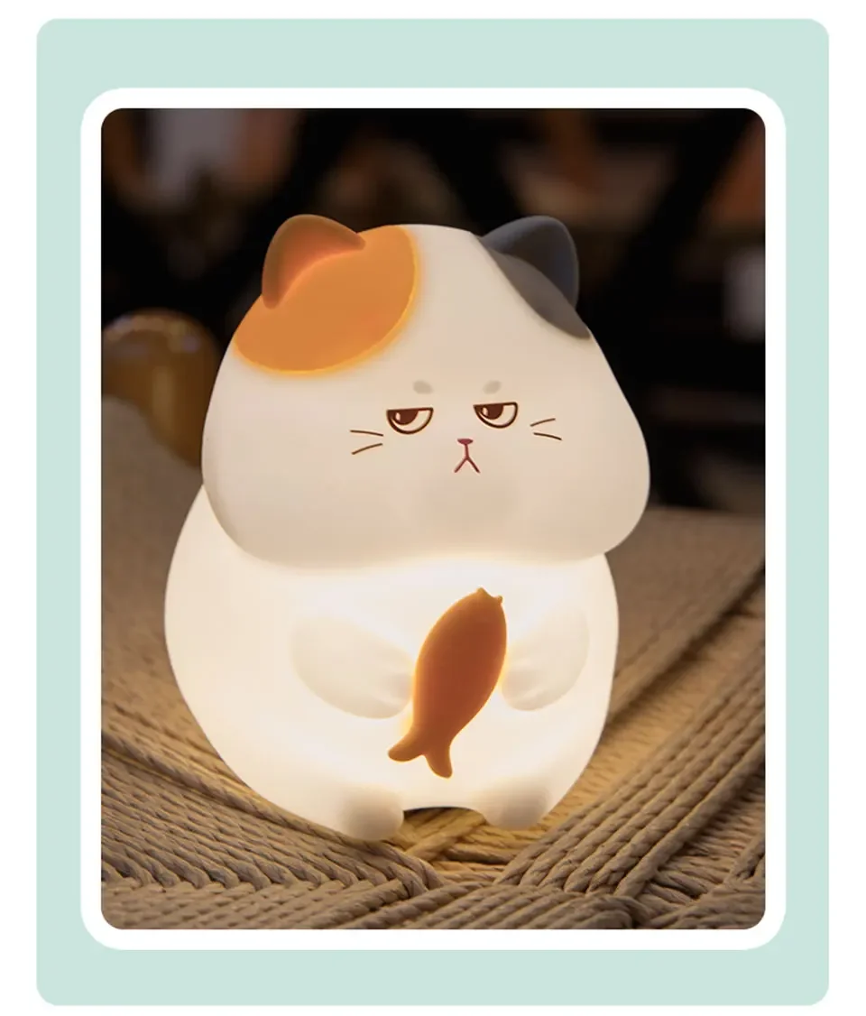 Gluttonous Cat Night Light – Soft Silicone Touch Lamp with Rechargeable Fun & Timer