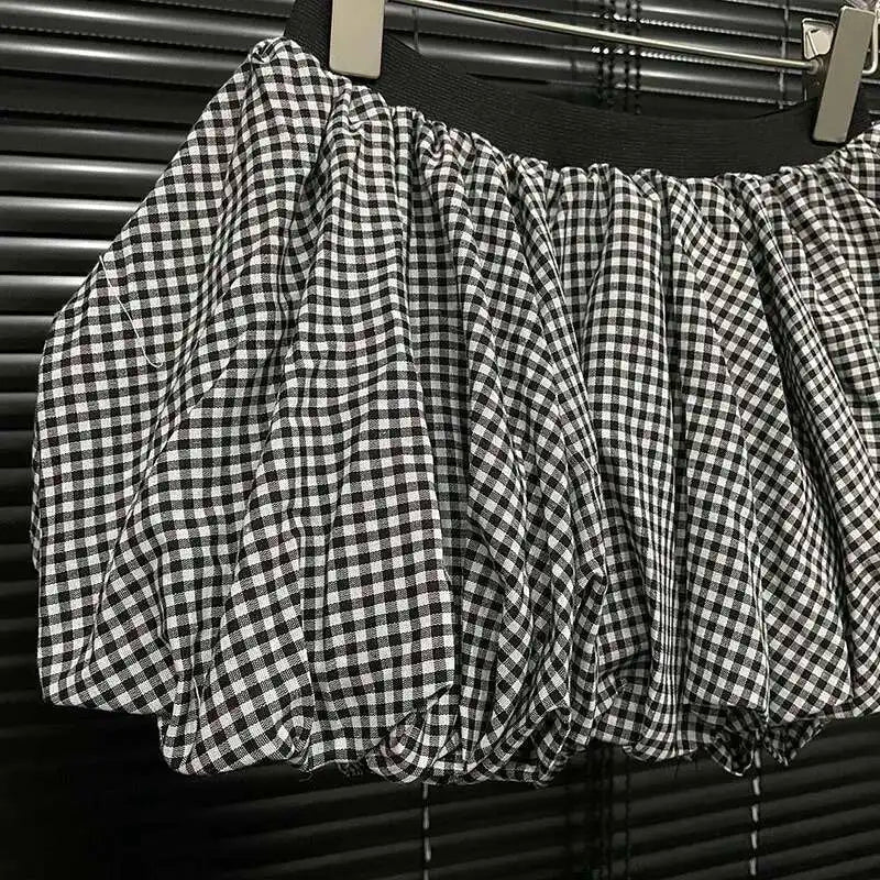 Spring Strapless Skirt - Fashion-Forward Bandage Back Plaid A-Line Skirt with High Elastic Waist for Modern Women