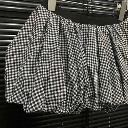 Spring Strapless Skirt - Fashion-Forward Bandage Back Plaid A-Line Skirt with High Elastic Waist for Modern Women