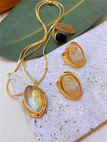 Natural Stone Open Bangle for Women – Elegant Brass Metal Bracelet for Light Luxury Fashion, Travel, and Party Accessories