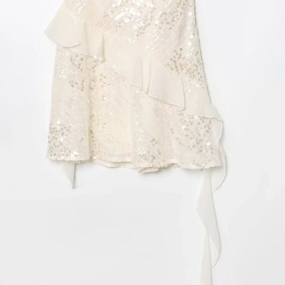 Women’s Tiered Sequin Cami Dress – Chic Backless Mini Dress for Fall Evening & Club Parties