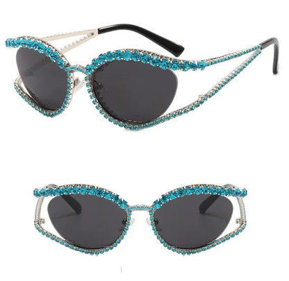 Diamond Cat Eye Hollow Concave Sunglasses – Trendsetting Street Photography Eyewear with Bold 3D Lens Shape for Fashion-Forward Women