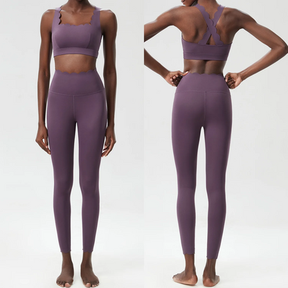 Women’s Solid Color Gym Yoga Set – Breathable Two-Piece Yoga Suit with Stretch Slim Fit Design for Ultimate Comfort and Flexibility
