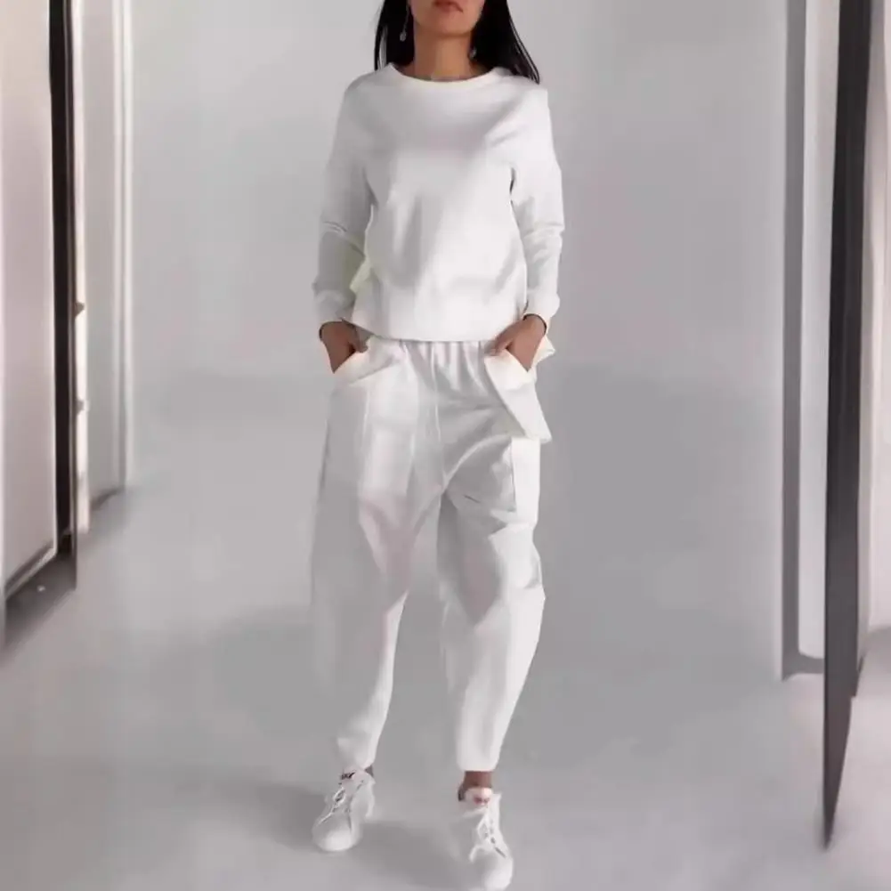 Solid Color Fashion Lace-Up Two-Piece Set – Loose-Fit Long Sleeve Top & Pants for Effortless Chic