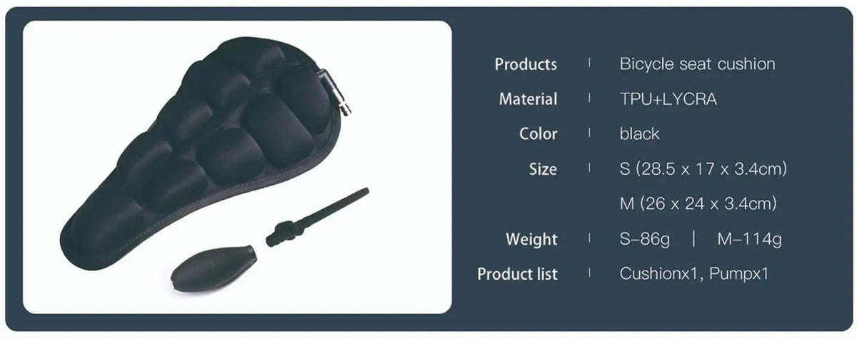 Inflatable Bicycle Seat Cushion – 3D TPU Airbag Bike Seat Cover with Universal Fit, Comfortable Anti-Pressure Riding Pad for Mountain Bikes, Road Bikes, and Accessories