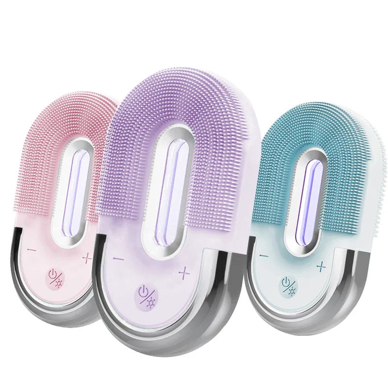 Ultrasonic Electric Facial Cleansing Brush – Silicone Sonic Face Cleaner with EMS and LED Light Therapy for Deep Pore Cleansing and Skin Rejuvenation