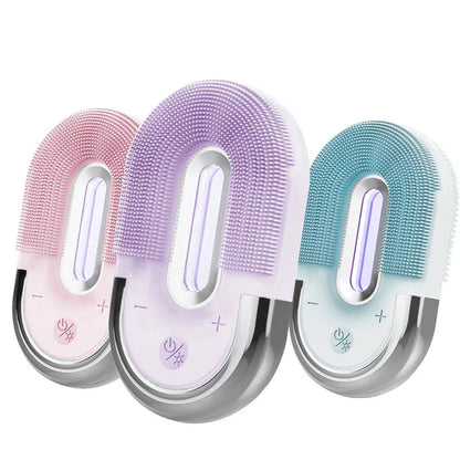 Ultrasonic Electric Facial Cleansing Brush – Silicone Sonic Face Cleaner with EMS and LED Light Therapy for Deep Pore Cleansing and Skin Rejuvenation
