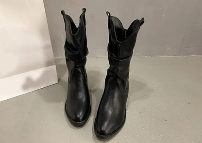 Waterproof Winter Leather Boots - Stylish Non-Slip Pleated Low-Heel Design Keeps You Warm and Fashionable