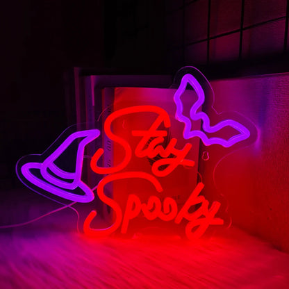 Halloween LED Neon Sign – LED Wall Neon with Bat Icons For Game Rooms, Bars, Spooky Decor