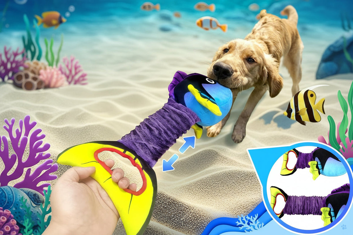 Interactive Squeaky Clownfish Dog Toy – Durable Plush Tug & Chew Toy for Small and Large Dogs with Fun Sound Effects for Play & Training