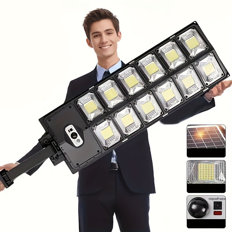 504-LED Solar Motion Sensor Light – Remote Control, 3 Lighting Modes + SOS Flash, Fold-Out Wall Bracket, Cool White