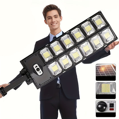 504-LED Solar Motion Sensor Light – Remote Control, 3 Lighting Modes + SOS Flash, Fold-Out Wall Bracket, Cool White