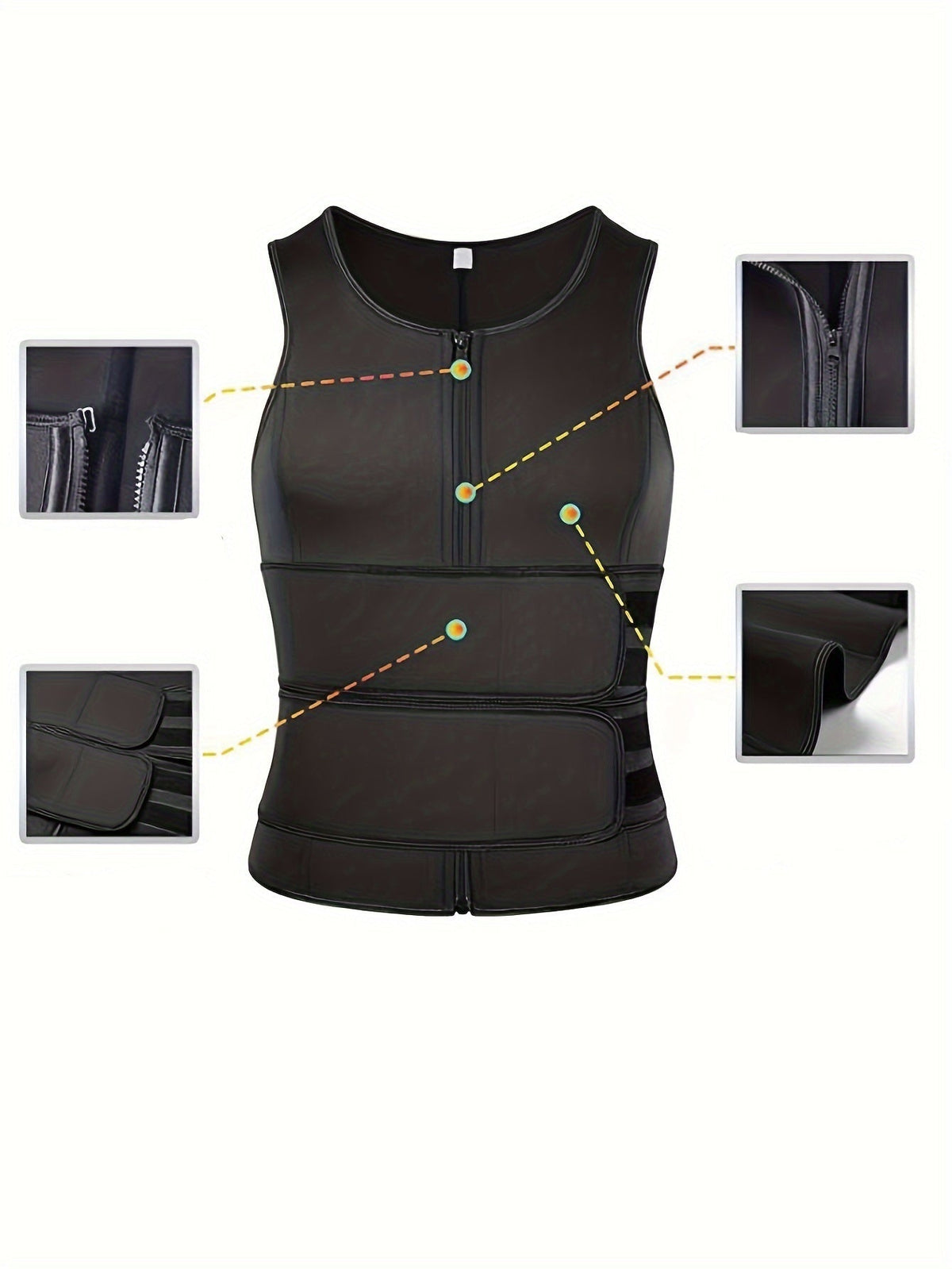 Men’s Slimming Body Shaper Vest – Dual Waist Trimmer with Zipper, Neoprene-Nylon Blend for Fitness & Tummy Control
