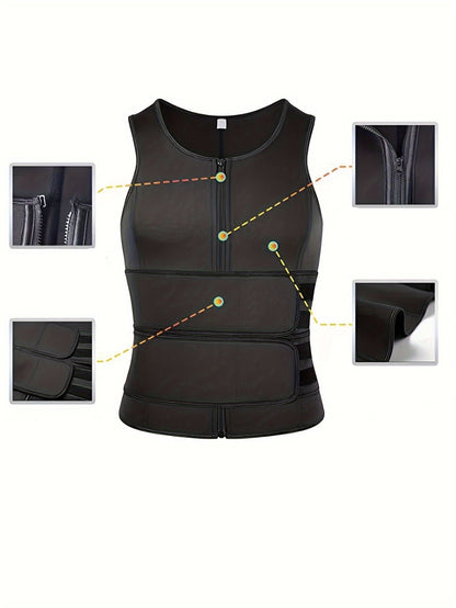 Men’s Slimming Body Shaper Vest – Dual Waist Trimmer with Zipper, Neoprene-Nylon Blend for Fitness & Tummy Control