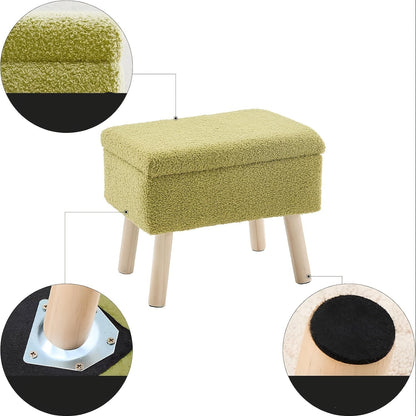 Modern Green Velvet Ottoman – Soft Padded Square Footrest with Wood Legs for Bedrooms, Offices, and Compact Spaces