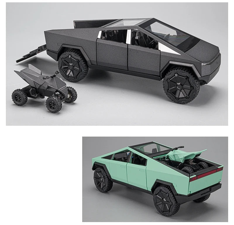 Scale Cyber Pickup Truck Model – 1/24 Diecast Alloy Off-Road Vehicle with Sound & Light, Realistic Collectible Car Toy Gift for Kids