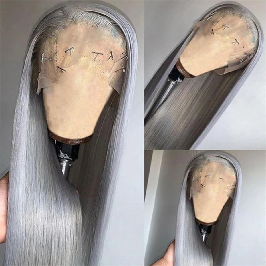 Silver Grey Lace Front Wig – 13 x 6 Pre-Plucked Human Hair Straight & Body Wave Blonde Wig for Women, Natural & Stylish Look