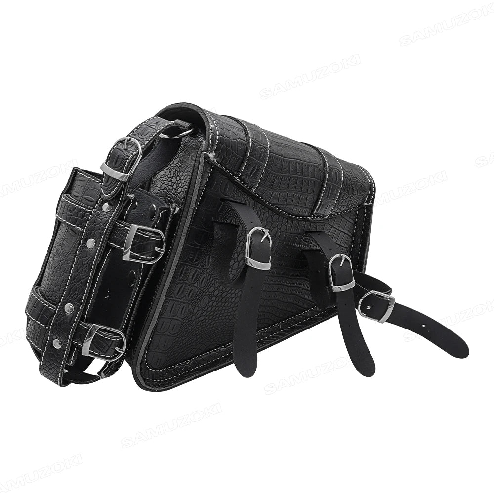 Universal Crocodile Pattern Motorcycle Saddle Bag – Black Plastic Buckle Pouch for Left/Right Side Storage & Tool Organizer on Rides