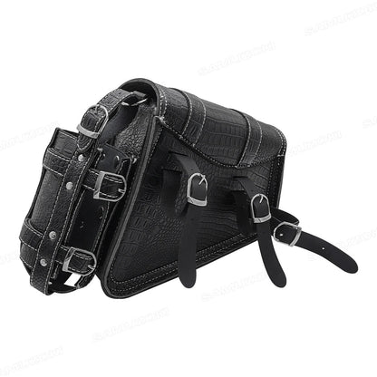 Universal Crocodile Pattern Motorcycle Saddle Bag – Black Plastic Buckle Pouch for Left/Right Side Storage & Tool Organizer on Rides