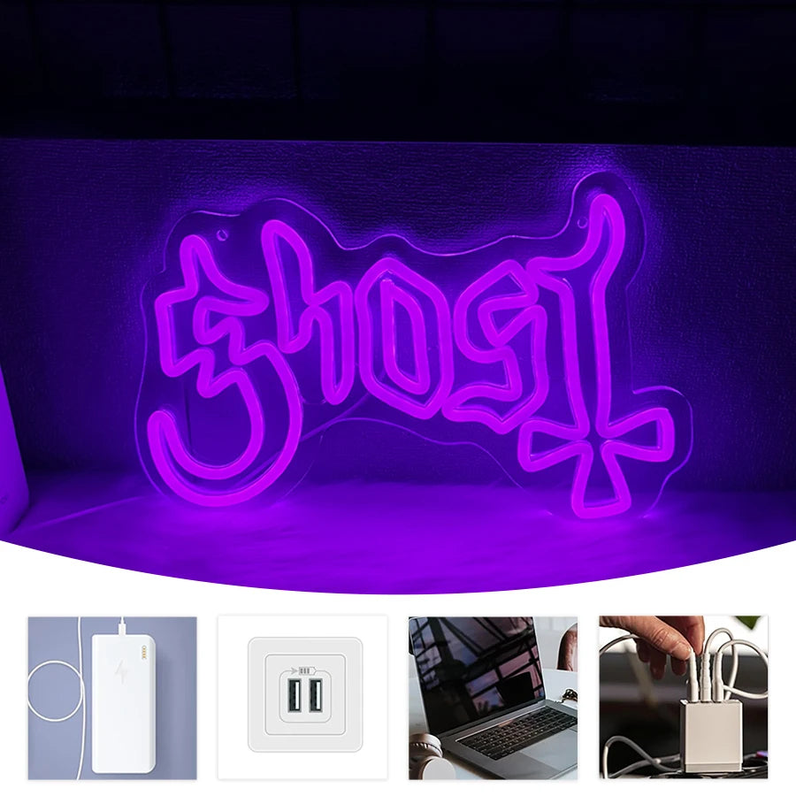 Halloween LED Neon Sign – LED Wall Neon with Bat Icons For Game Rooms, Bars, Spooky Decor
