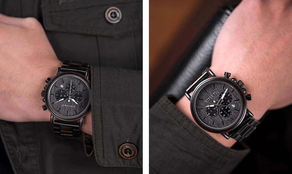 Wooden Men’s Watch Relogio Masculino – Stylish Chronograph Military Timepiece in Gift Box, Eco-Friendly Design for Everyday Elegance