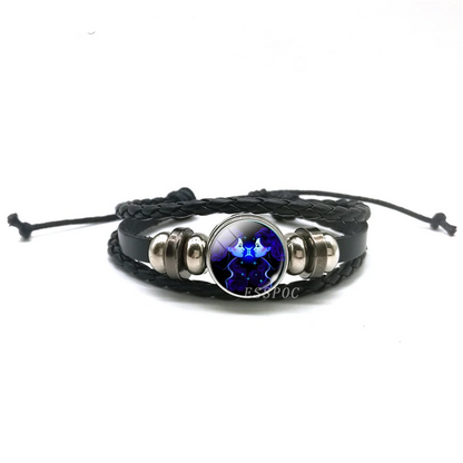 Handwoven Zodiac Leather Charm Bracelet – 12 Constellation Signs, Vintage Couple Gift for Women & Astrology Lovers