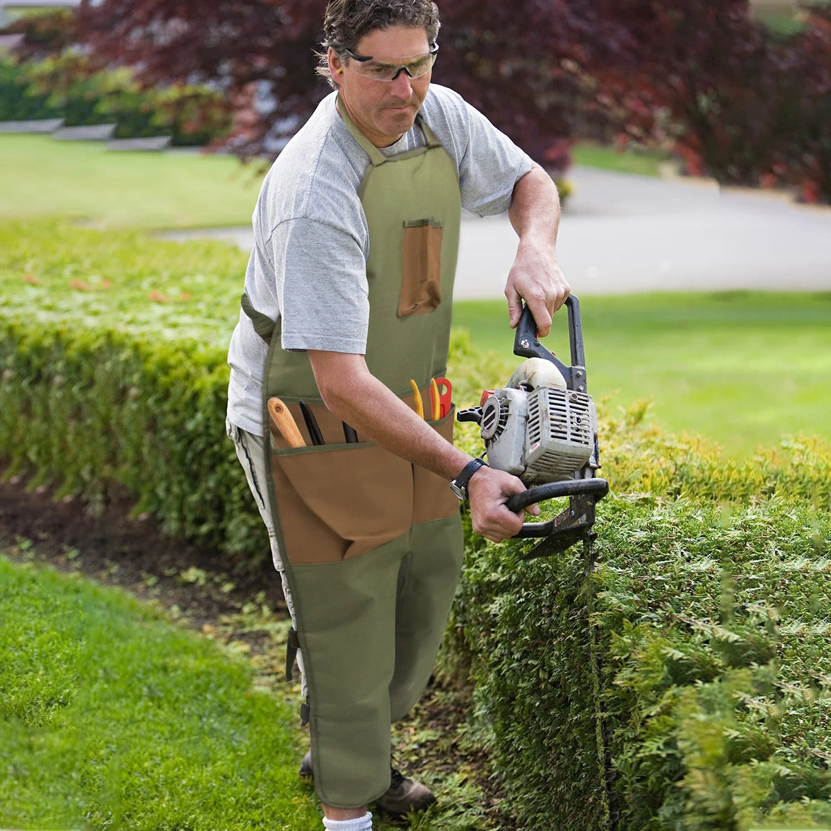 Heavy-Duty Work Apron - Split-Leg Canvas Tool Apron with Pockets for Gardening, Woodworking, and DIY Enthusiasts