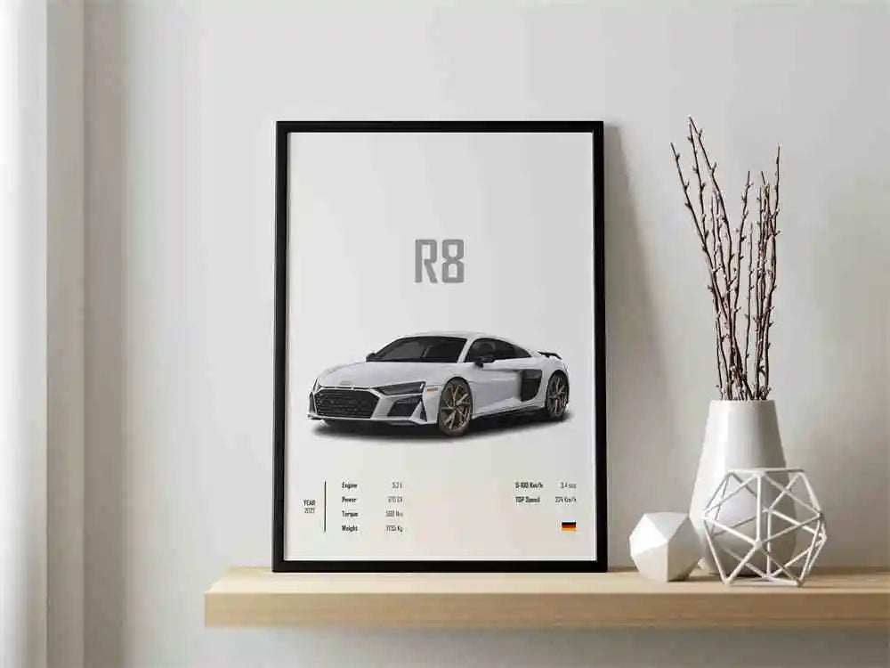 Retro German Supercar Poster Set – Pop Aesthetic Canvas Wall Art Featuring M8, M4, R8, RS6 for Garage or Home Decor